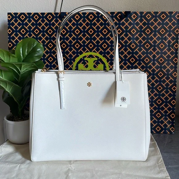 New , tory burch Emerson large double sip tote shoulder bag 134837 ivory - Picture 5 of 17